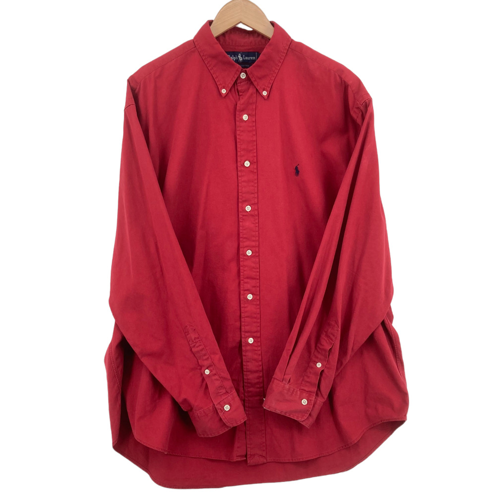Ralph Lauren Men's Red 100% Cotton Long Sleeve Collared Button-Up Shirt Size XL